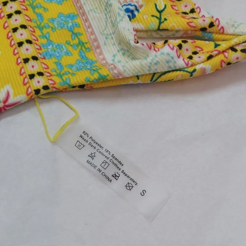 Reversible Yellow Floral High Cut Cheeky Bikini Bathing Suit Bottoms Small NWOT - Picture 7 of 8